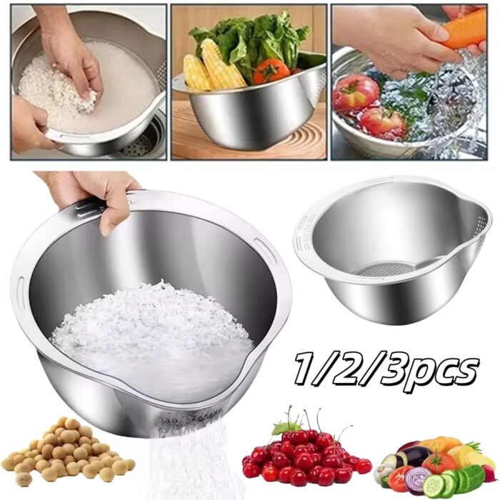 Stainless Steel Rice Washing Bowl - Image 6