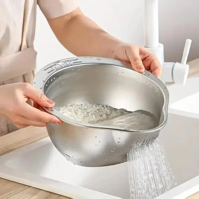 Stainless Steel Rice Washing Bowl - Image 1