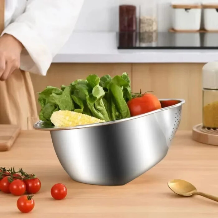 Stainless Steel Rice Washing Bowl - Image 4