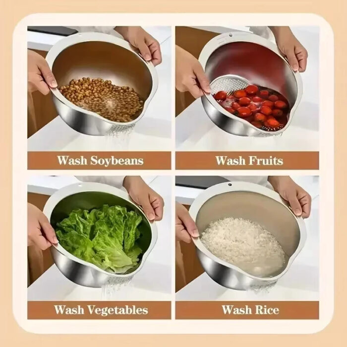 Stainless Steel Rice Washing Bowl - Image 3