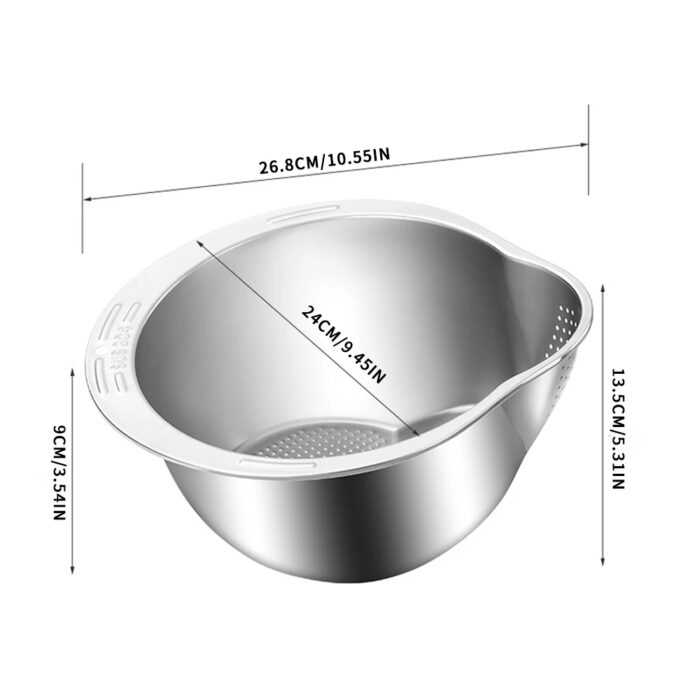 Stainless Steel Rice Washing Bowl - Image 2